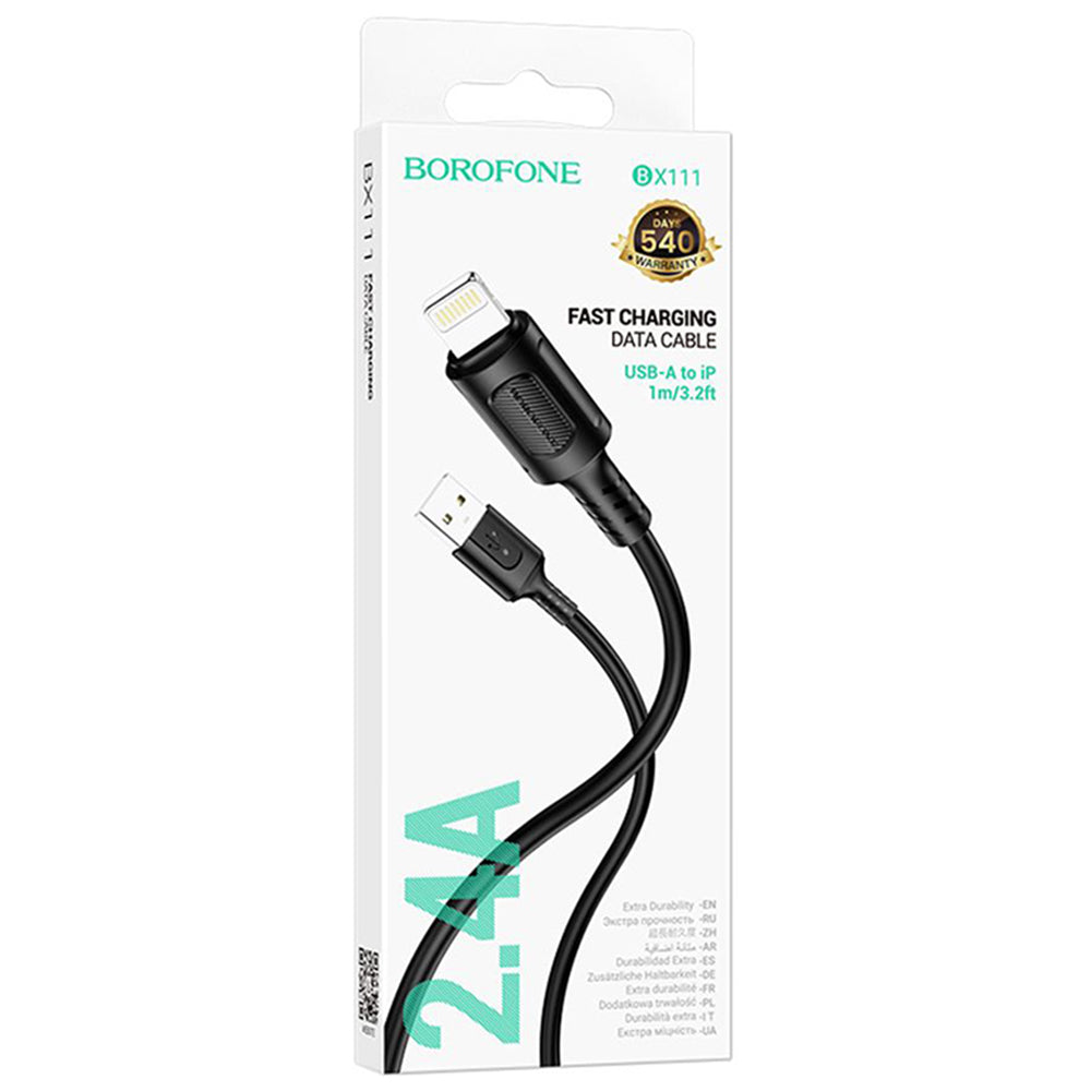 Kabel do danych i ładowania USB-A - Lightning Borofone BX111 Feliz, 18W, 1m, Czarny