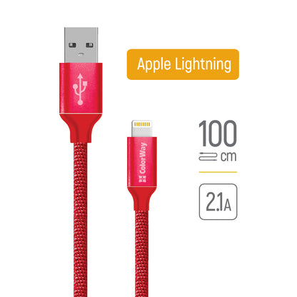 Kabel do danych i ładowania USB-A - Lightning ColorWay CW-CBUL004, 18W, 1m, Czerwony