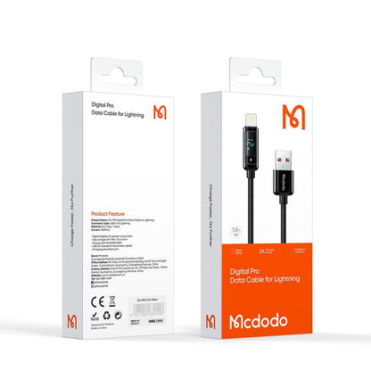 Kabel do danych i ładowania USB-A - Lightning McDodo CA-9940 Display, 12W, 1.2m, Czarny