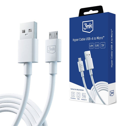 Kabel do danych i ładowania USB-A - microUSB 3MK Hyper, 18W, 1.2m, Biały