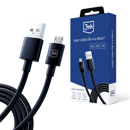 Kabel do danych i ładowania USB-A - microUSB 3MK Hyper, 18W, 1.2m, Czarny