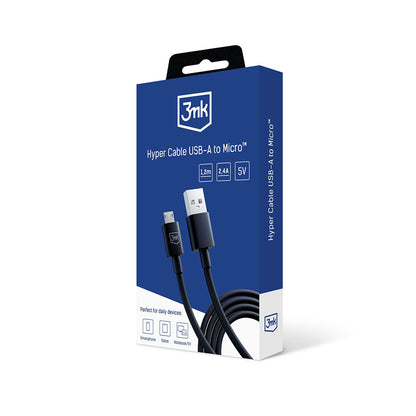 Kabel do danych i ładowania USB-A - microUSB 3MK Hyper, 18W, 1.2m, Czarny