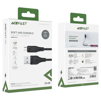 USB-A to microUSB Data and Charging Cable Acefast C3-09, 18W, 1.2m, Black