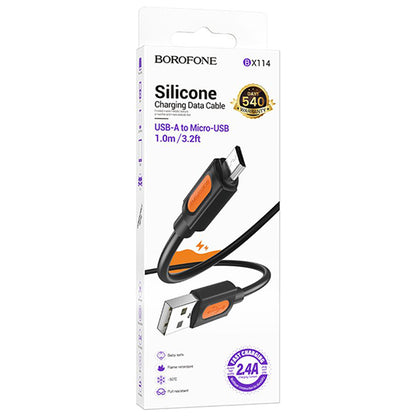 Kabel do danych i ładowania USB-A - microUSB Borofone BX114 Silicone, 18W, 1m, Czarny