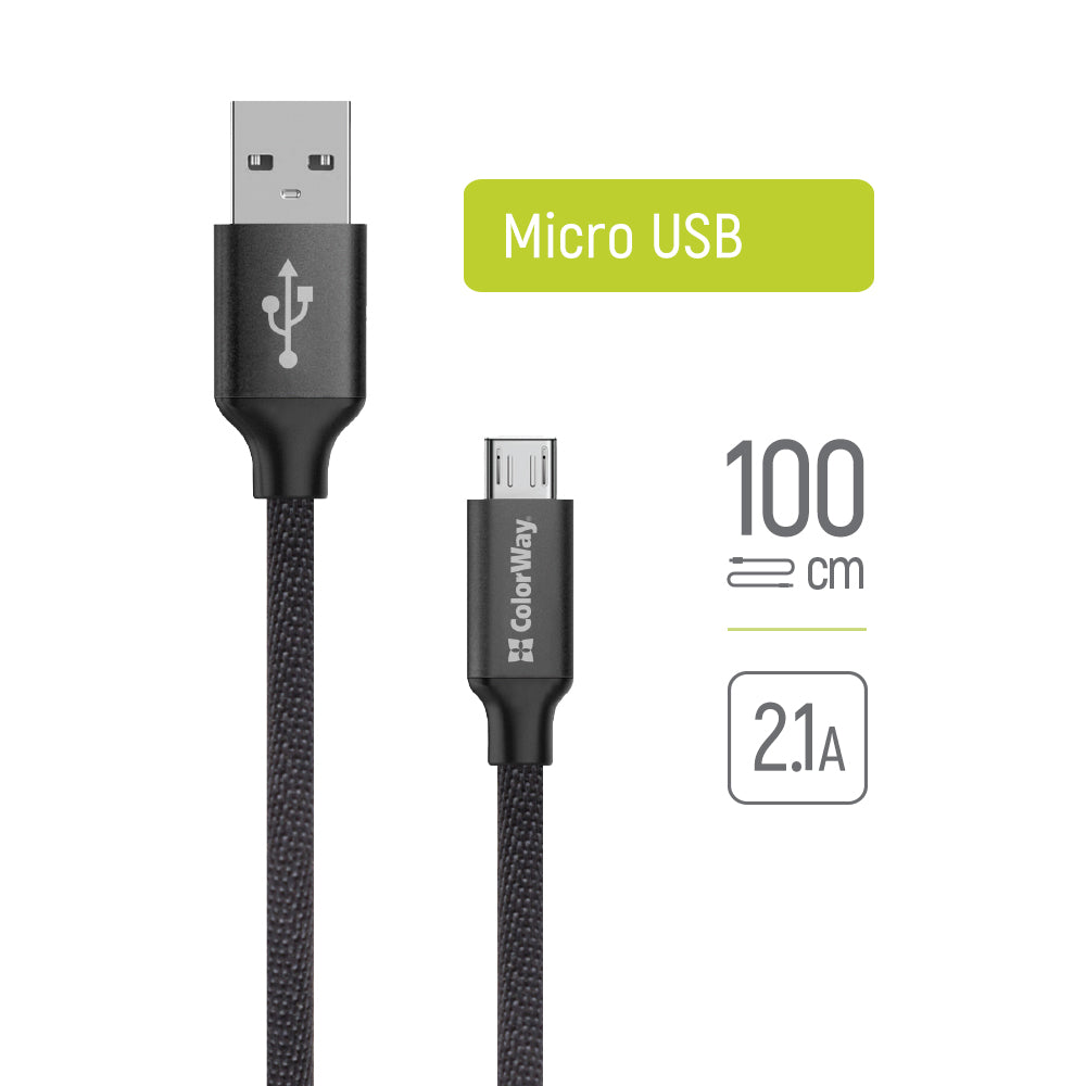 Kabel do danych i ładowania USB-A - microUSB ColorWay CW-CBUM002, 18W, 1m, Czarny