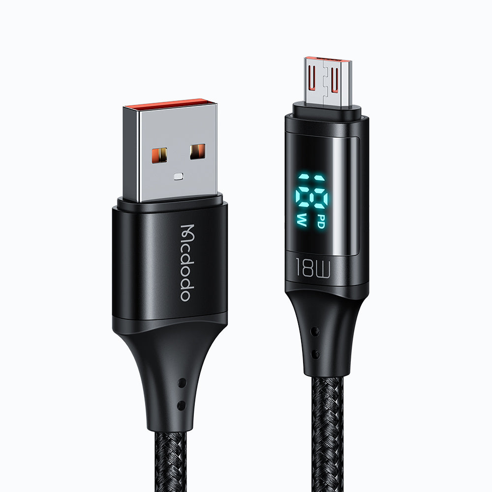 Kabel do danych i ładowania USB-A - microUSB McDodo CA-1070 Display, 18W, 1.2m, Czarny