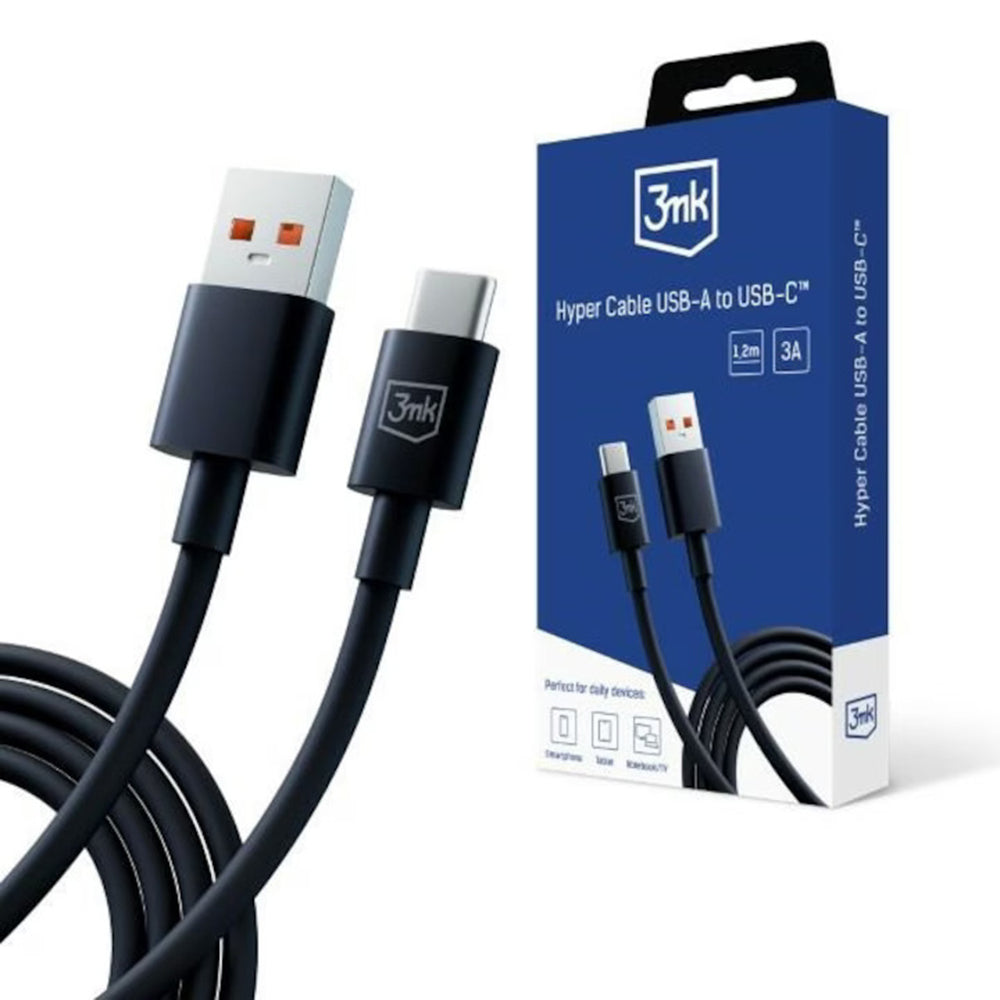 Kabel do danych i ładowania USB-A - USB-C 3MK Hyper, 18W, 1.2m, Czarny