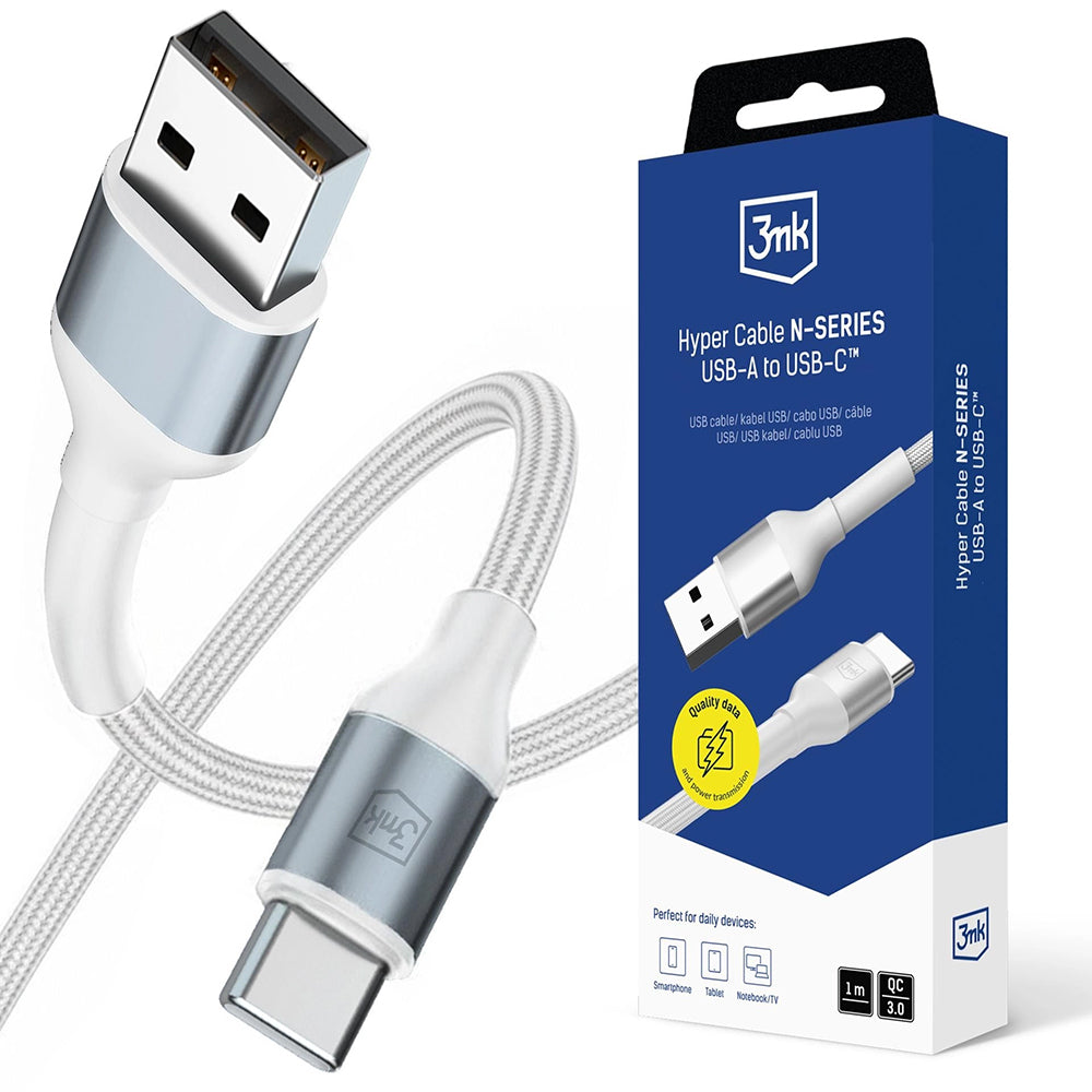 Kabel do danych i ładowania USB-A - USB-C 3MK Hyper N, 18W, 1m, Biały