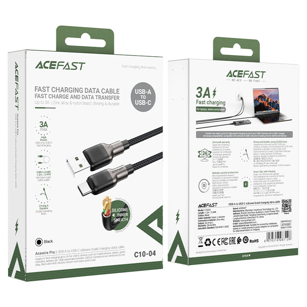 USB-A to USB-C Acefast C10-04 Data and Charging Cable, 18W, 1.2m, Black