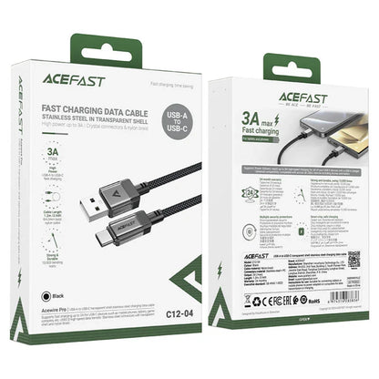 Kabel do danych i ładowania USB-A - USB-C Acefast C12-04, 18W, 1.2m, Czarny