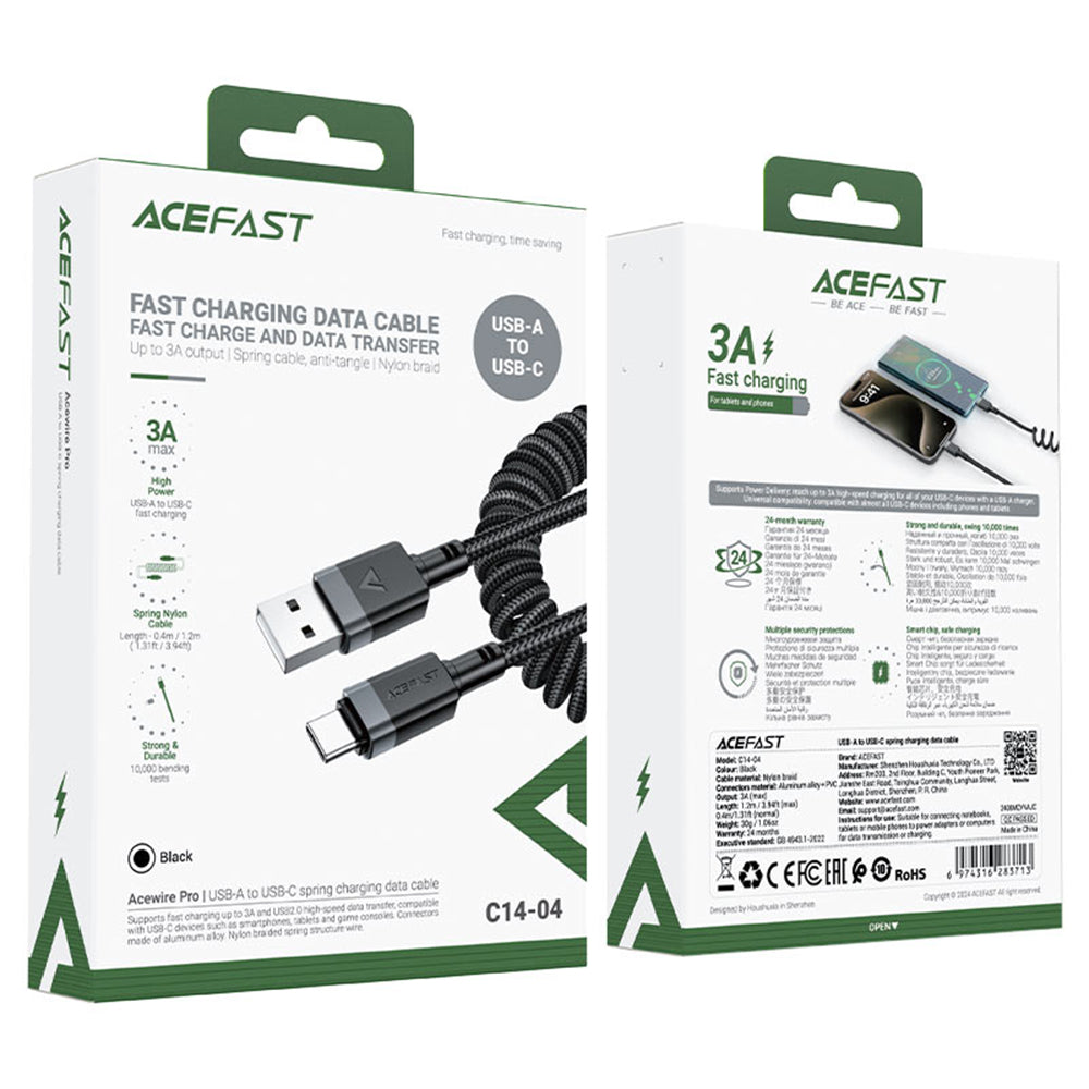 Kabel do danych i ładowania USB-A - USB-C Acefast C14-04, 18W, 1.2m, Czarny