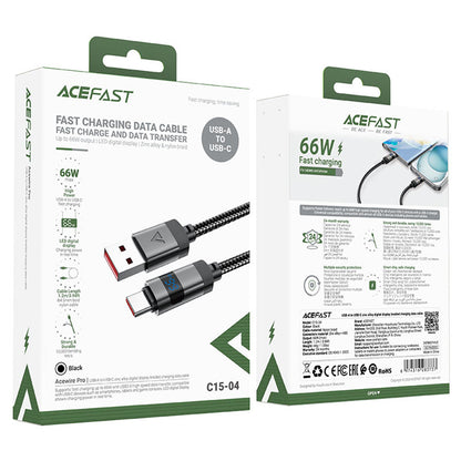 USB-A to USB-C Acefast C15-04 Display Data and Charging Cable, 66W, 1.2m, Black