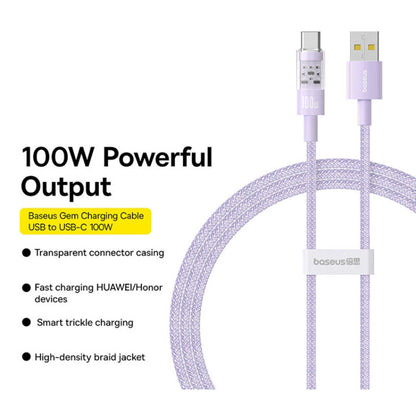 Kabel do danych i ładowania USB-A - USB-C Baseus Gem, 100W, 1m, Fioletowy P10373002511-00