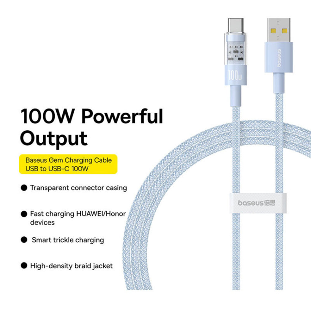 USB-A to USB-C Baseus Gem Data and Charging Cable, 100W, 2m, Blue P10373002311-01