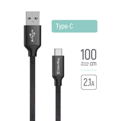 Kabel do danych i ładowania USB-A - USB-C ColorWay CW-CBUC003, 18W, 1m, Czarny