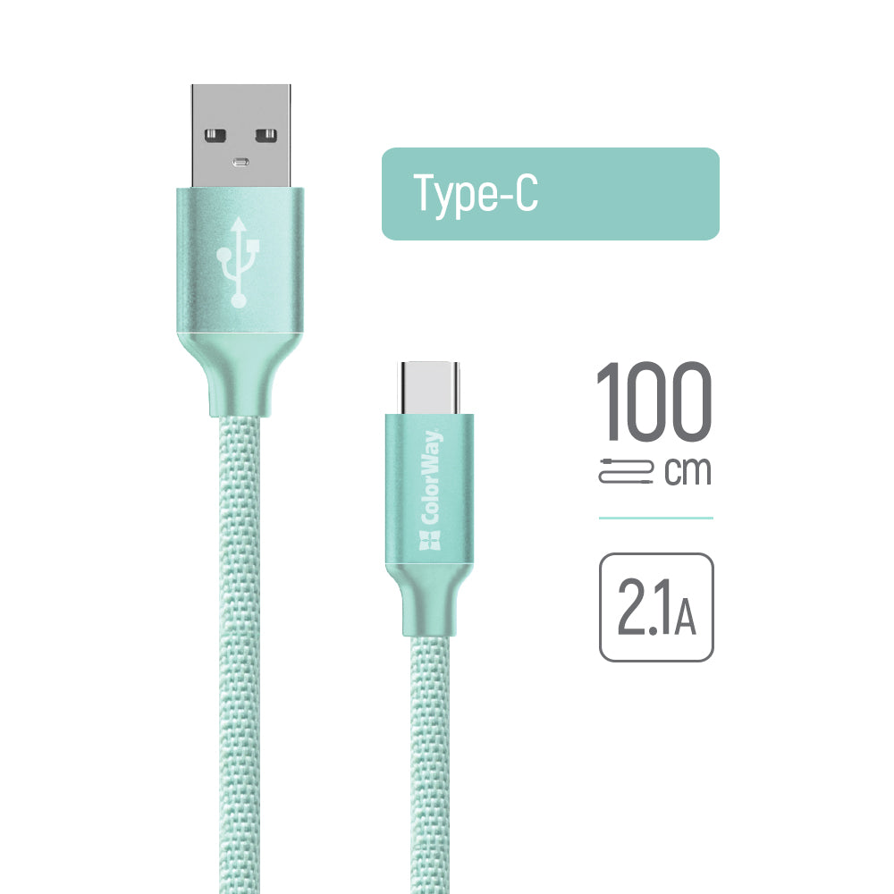 USB-A to USB-C Data and Charging Cable ColorWay CW-CBUC003, 18W, 1m, Green