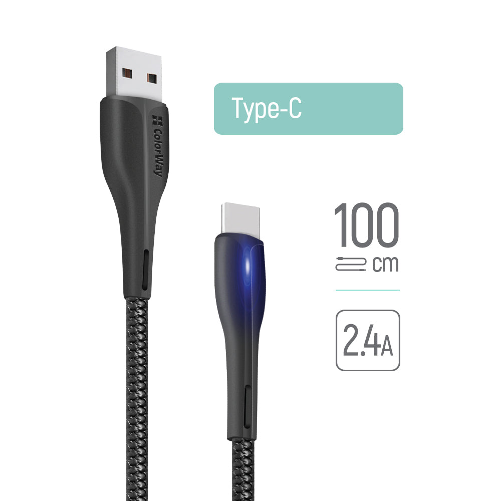 Kabel do danych i ładowania USB-A - USB-C ColorWay CW-CBUC034, 18W, 1m, Czarny