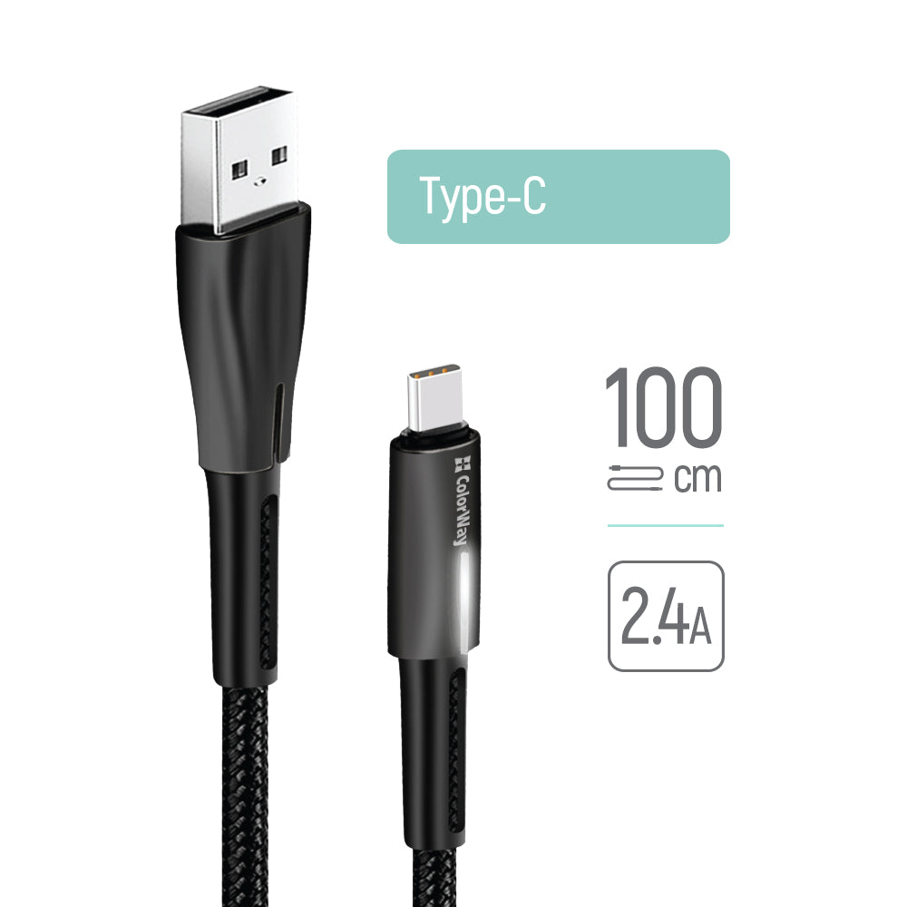 Kabel do danych i ładowania USB-A - USB-C ColorWay CW-CBUC035, 18W, 1m, Czarny