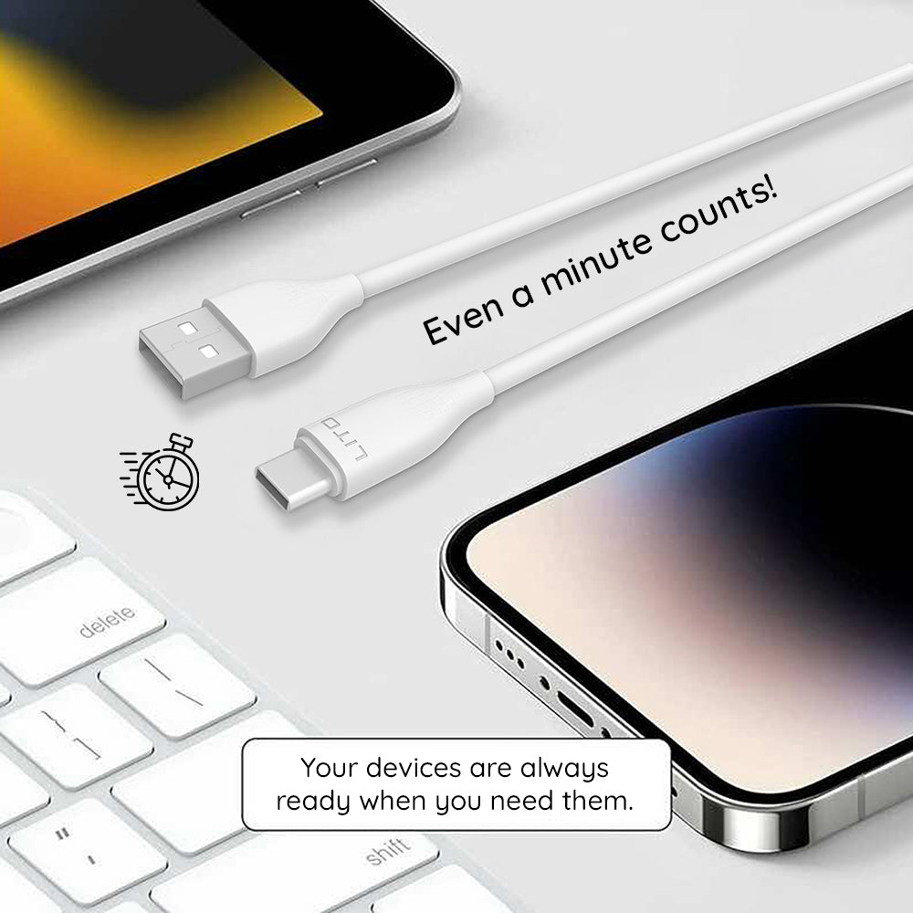 Kabel do danych i ładowania USB-A - USB-C Lito LD03T, 18W, 1m, Biały