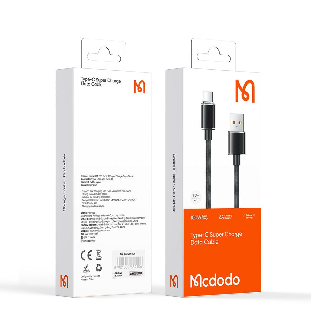 Kabel do danych i ładowania USB-A - USB-C McDodo CA-3650, 100W, 1.2m, Czarny