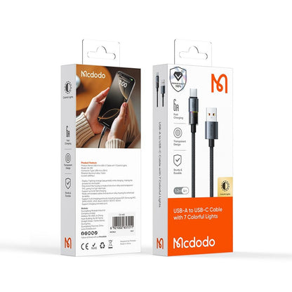 Kabel do danych i ładowania USB-A - USB-C McDodo CA-8180 Colorful, 66W, 1.2m, Czarny