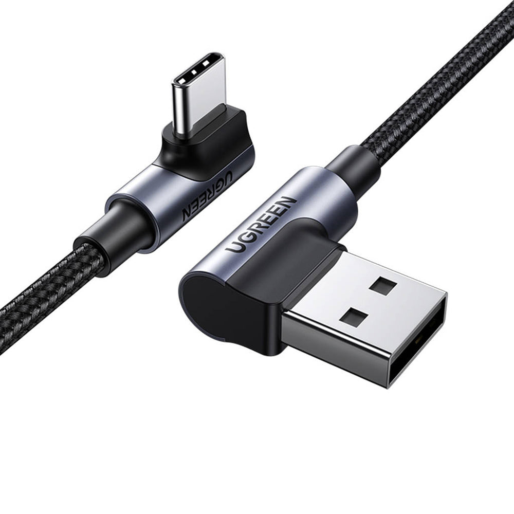 UGREEN US176 Angled USB-A to USB-C Data and Charging Cable, 18W, 3m, Gray