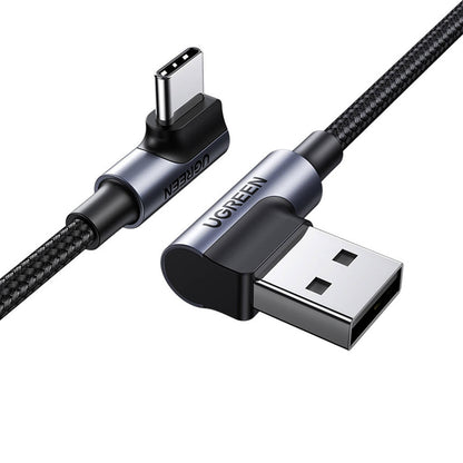 UGREEN US176 Angled USB-A to USB-C Data and Charging Cable, 18W, 3m, Gray