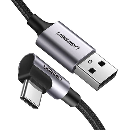 Kabel do danych i ładowania USB-A - USB-C UGREEN US284 Angled, 18W, 0,5m, Szary