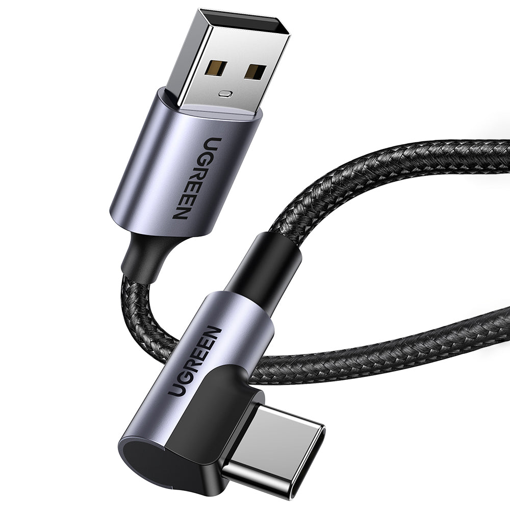 Kabel do danych i ładowania USB-A - USB-C UGREEN US284 Angled, 18W, 0,5m, Szary