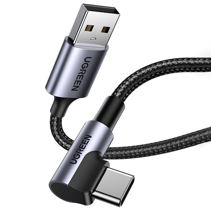 Kabel do danych i ładowania USB-A - USB-C UGREEN US284 Angled, 18W, 0,5m, Szary