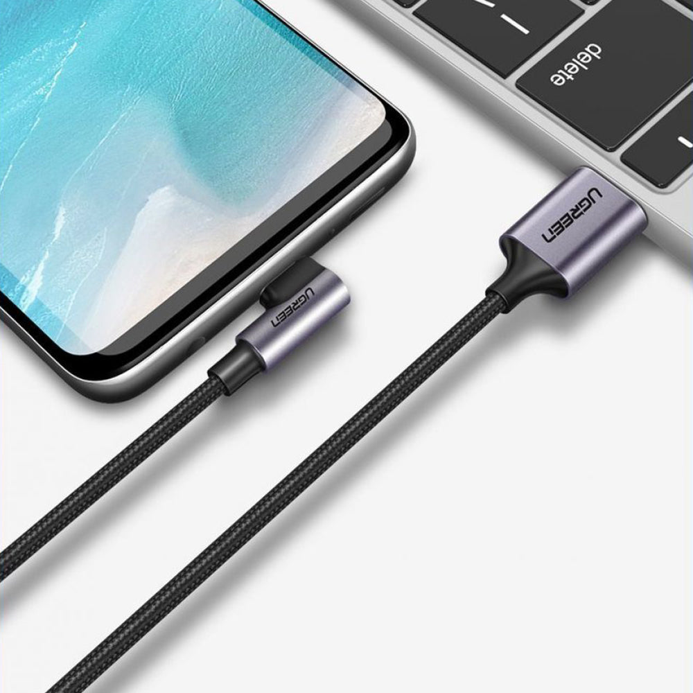 Kabel do danych i ładowania USB-A - USB-C UGREEN US284 Angled, 18W, 0,5m, Szary