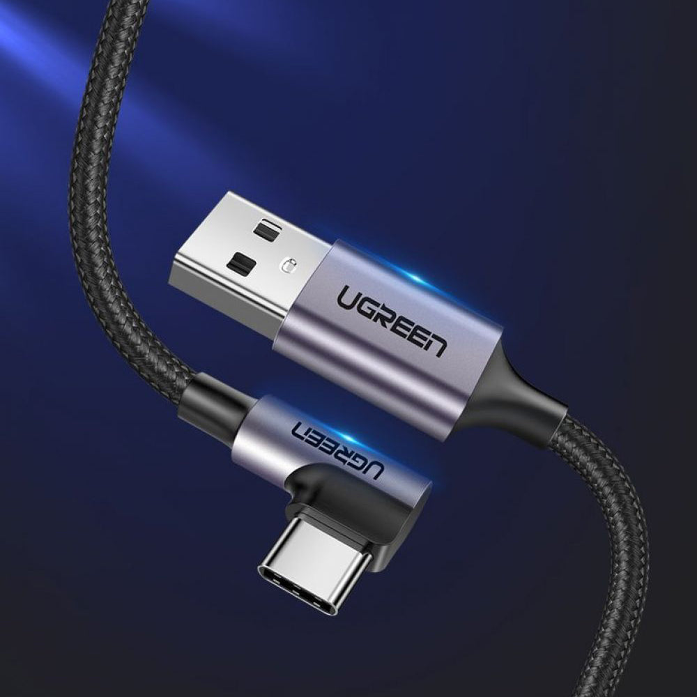 Kabel do danych i ładowania USB-A - USB-C UGREEN US284 Angled, 18W, 0,5m, Szary