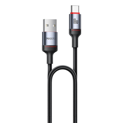 Kabel do danych i ładowania USB-A - USB-C Yesido CA130C, 18W, 2m, Czarny