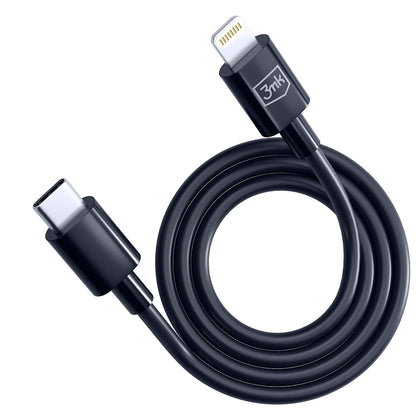 Kabel do danych i ładowania USB-C - Lightning 3MK Hyper, 20W, 1.2m, Czarny
