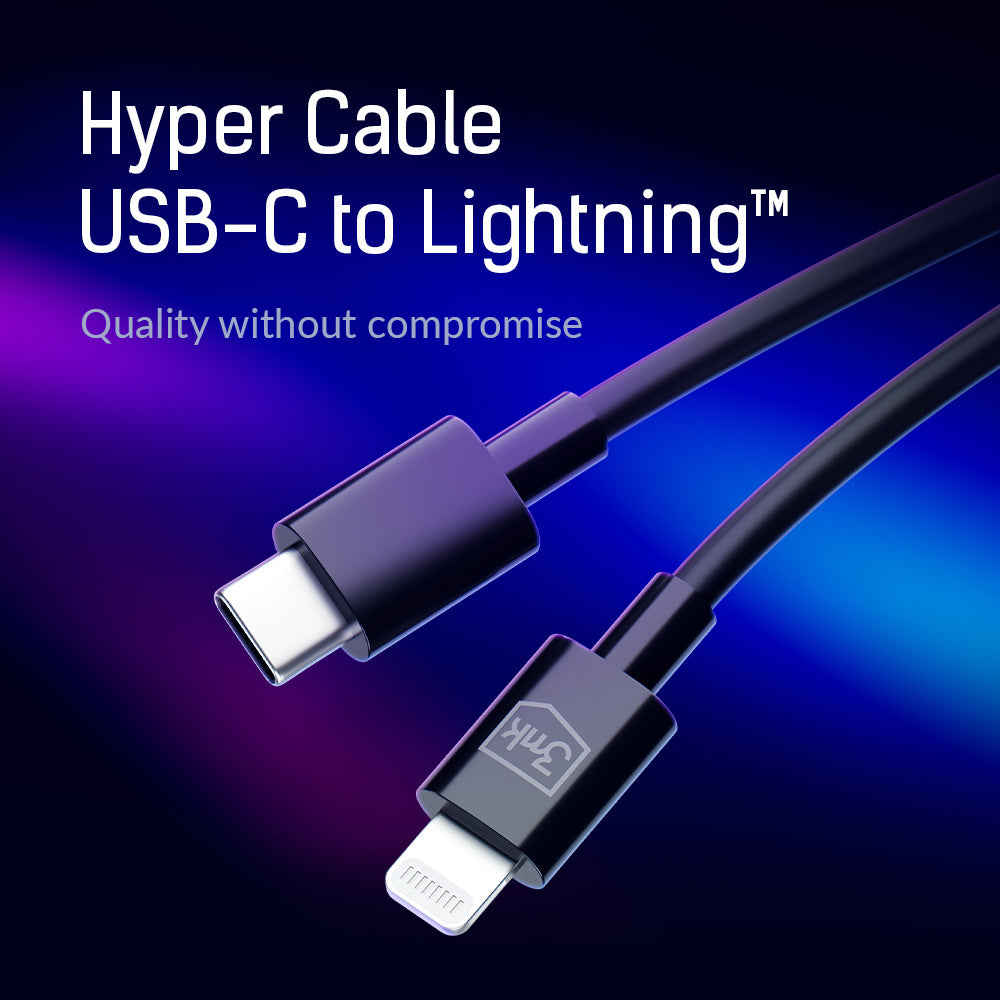 Kabel do danych i ładowania USB-C - Lightning 3MK Hyper, 20W, 1.2m, Czarny