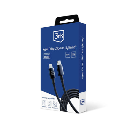 Kabel do danych i ładowania USB-C - Lightning 3MK Hyper, 20W, 1.2m, Czarny