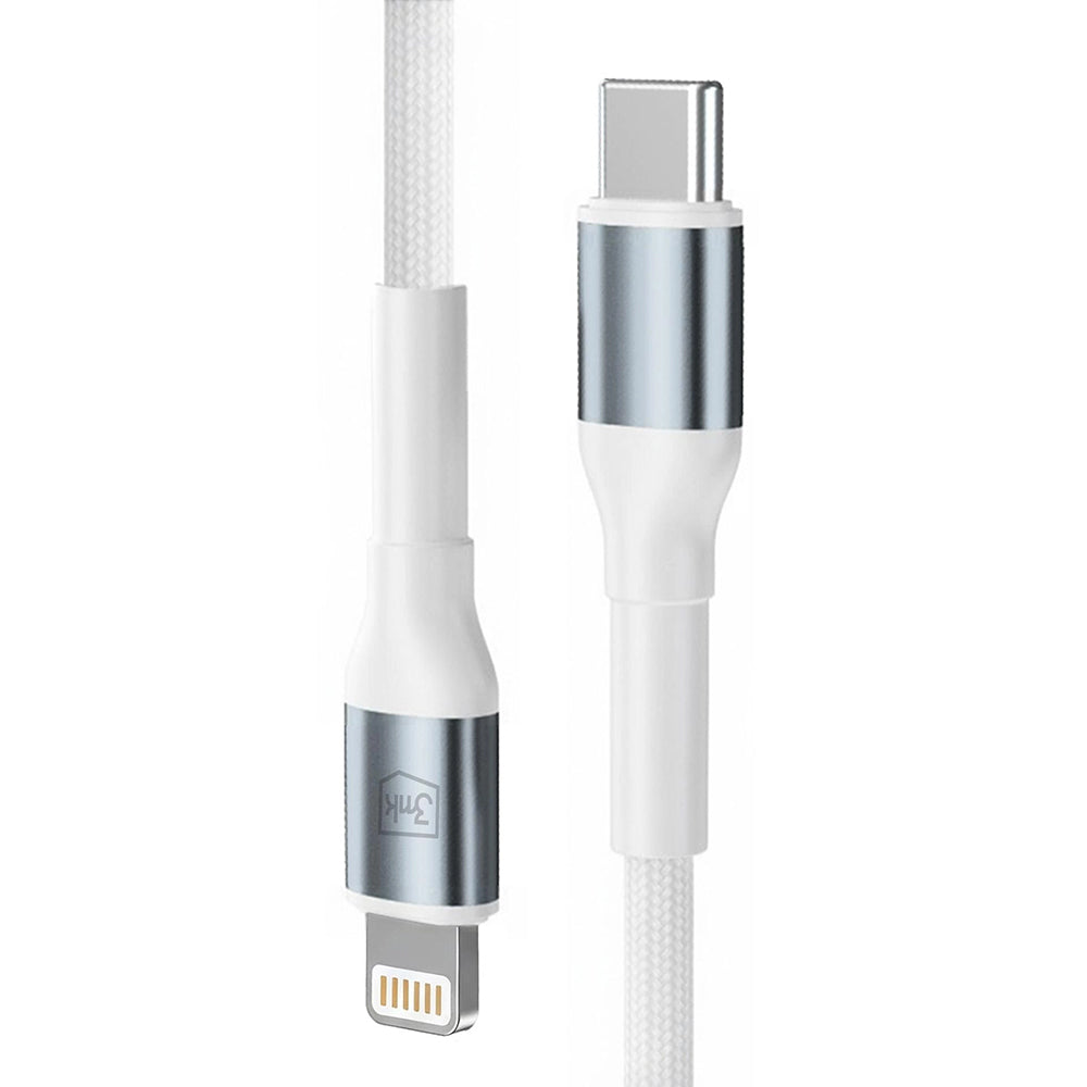 Kabel do danych i ładowania USB-C - Lightning 3MK Hyper N, 20W, 1m, Biały