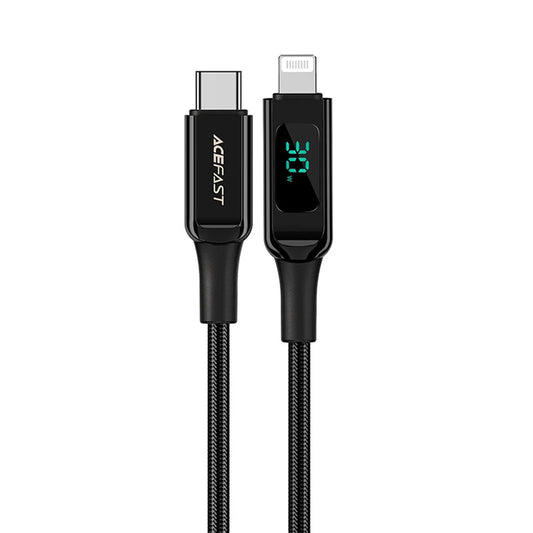 Kabel do danych i ładowania USB-C - Lightning Acefast C6-01 Display, 20W, 1,2m, Czarny