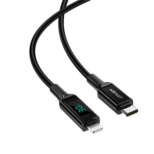 Kabel do danych i ładowania USB-C - Lightning Acefast C6-01 Display, 20W, 1,2m, Czarny