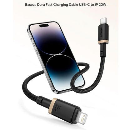Kabel do danych i ładowania USB-C - Lightning Baseus Dura Series, 20W, 2m, Złoty Czarny P10377800U01-02