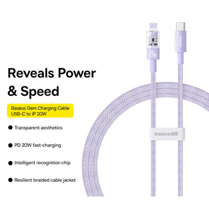 USB-C to Lightning Baseus Gem Data and Charging Cable, 20W, 1m, Purple P10373001511-00