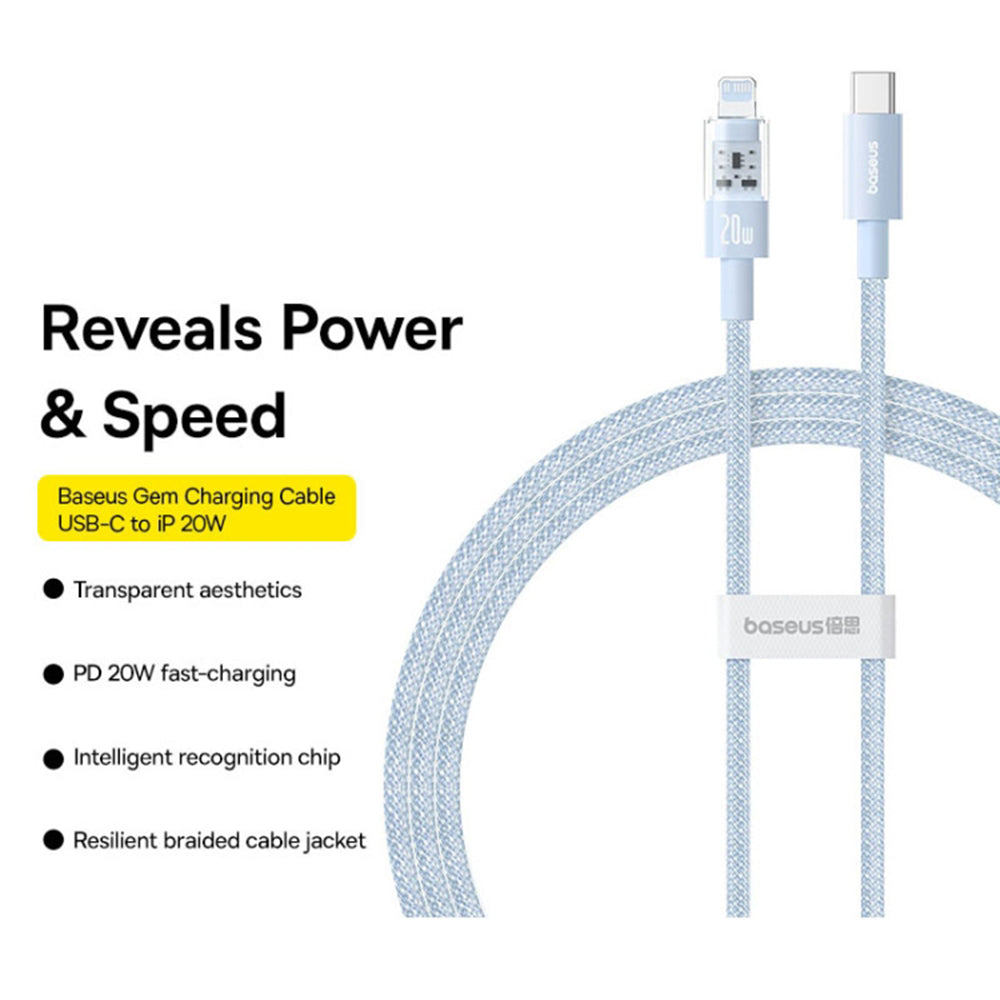 Kabel do danych i ładowania USB-C - Lightning Baseus Gem, 20W, 2m, Niebieski P10373001311-01
