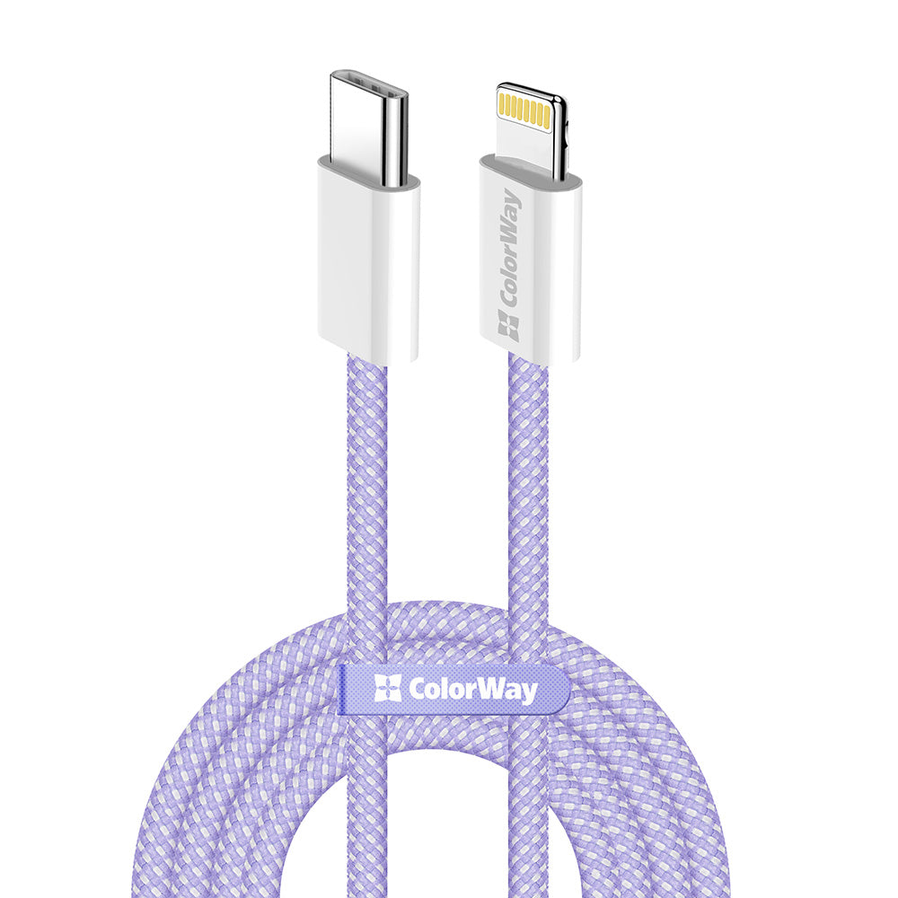 Kabel do danych i ładowania USB-C - Lightning ColorWay CW-CBPDCL061, 27W, 1m, Fioletowy