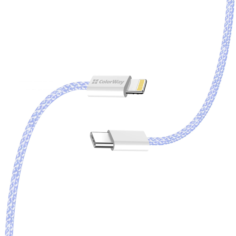 Kabel do danych i ładowania USB-C - Lightning ColorWay CW-CBPDCL061, 27W, 1m, Fioletowy