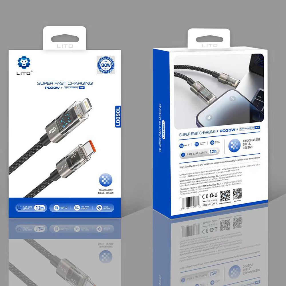 Kabel do danych i ładowania USB-C - Lightning Lito LD09CL Display, 36W, 1.2m, Czarny