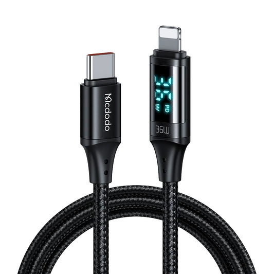 Kabel do danych i ładowania USB-C - Lightning McDodo CA-1030 Display, 36W, 1.2m, Czarny
