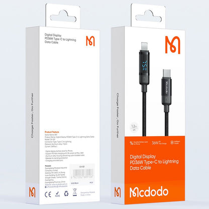 Kabel do danych i ładowania USB-C - Lightning McDodo CA-5210 Bat Display, 36W, 1.2m, Czarny