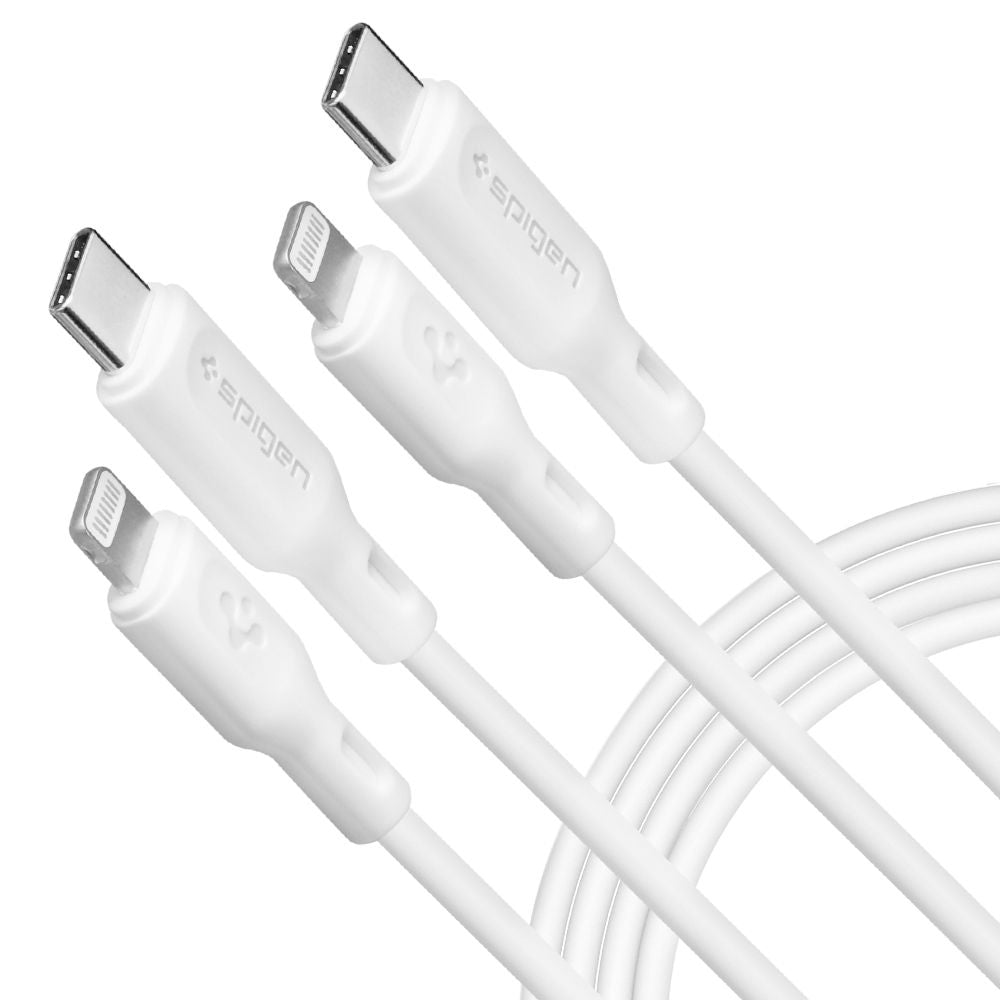 USB-C to Lightning Spigen Durasync Data and Charging Cable, 20W, 1m, White, Set of 2 Pieces