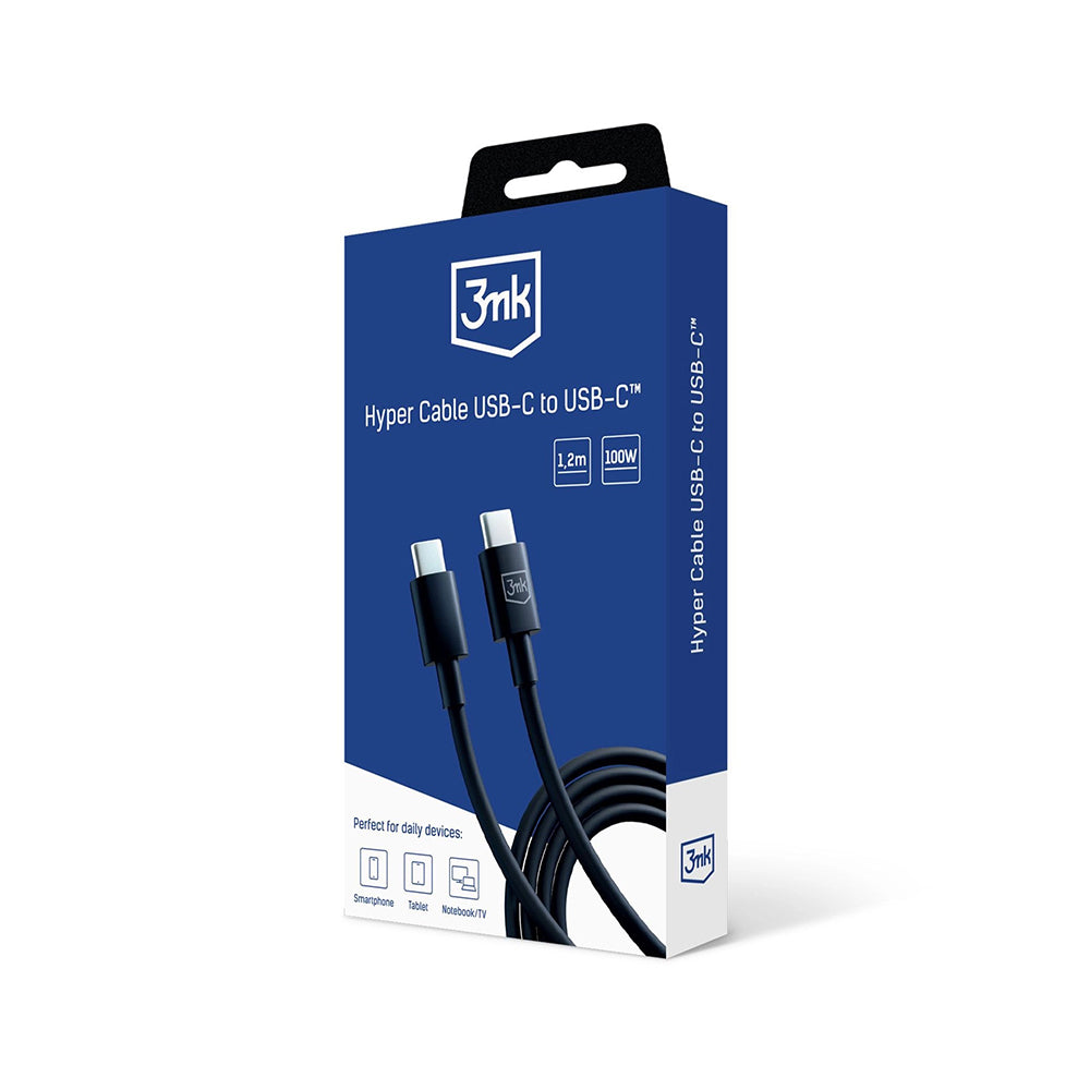 Kabel do danych i ładowania USB-C - USB-C 3MK Hyper, 100W, 1.2m, Czarny
