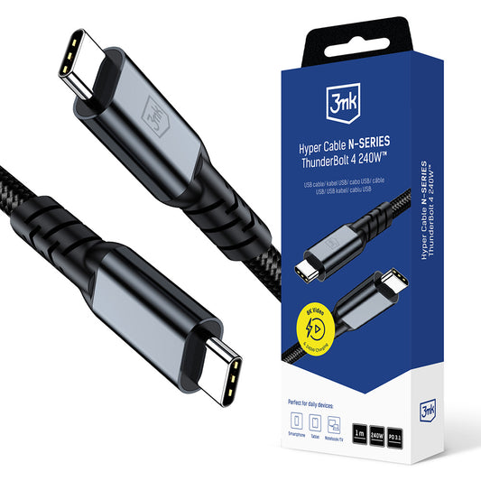 Kabel USB-C do danych i ładowania - USB-C 3MK Hyper Thunderbolt 4, 240W, 1m, Czarny